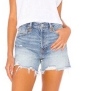 Free People We the Free Makai Distressed Blue Fray Hem Button Fly Denim Shorts